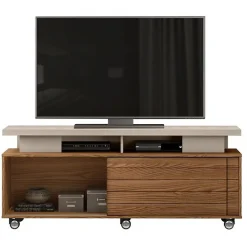 Meuble TV 150 cm 60 Pouces Chêne et Taupe - L 150 x l 38.5 x H 61.7 cm