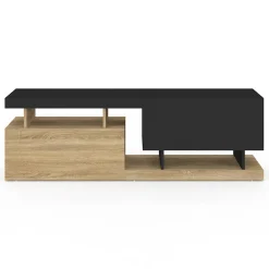 Meuble TV 140 cm ANGULO 2 portes effet bois et noir
