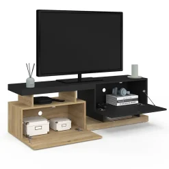 Meuble TV 140 cm ANGULO 2 portes effet bois et noir