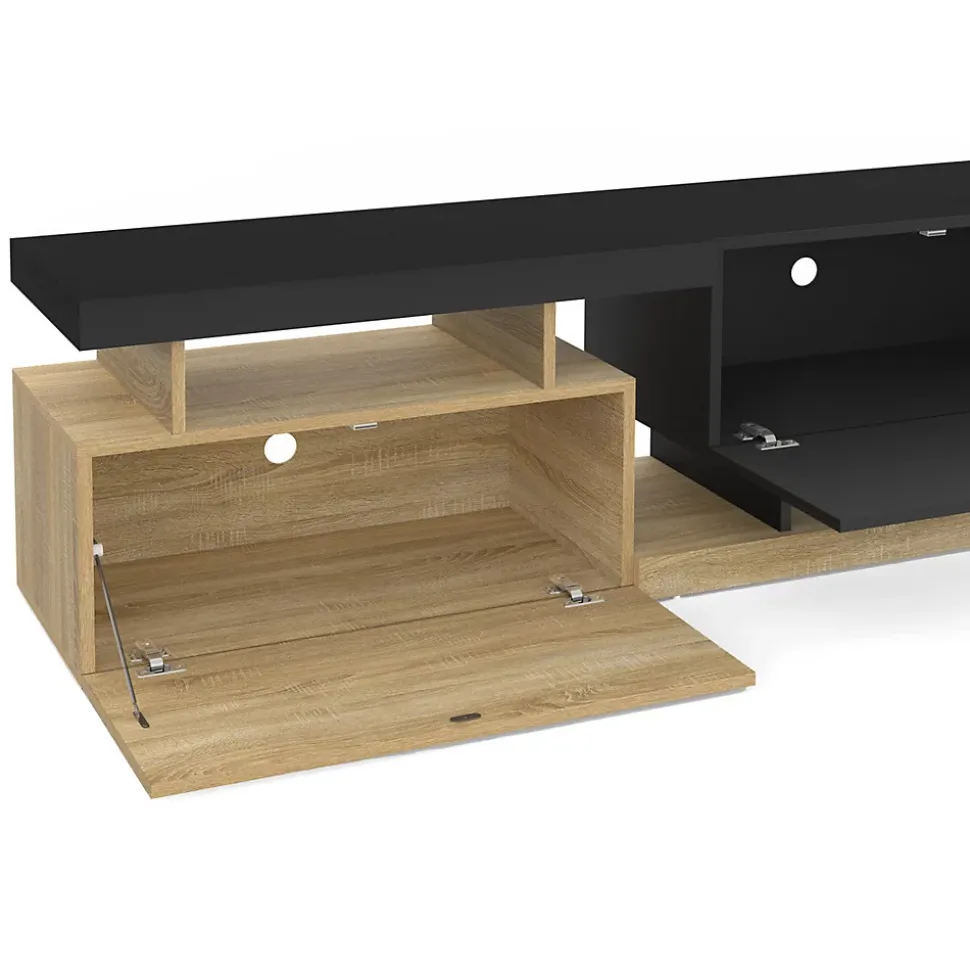 Meuble TV 140 cm ANGULO 2 portes effet bois et noir