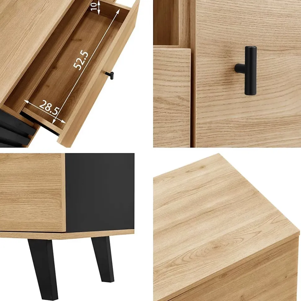 Meuble TV 170 cm avec design bois et noir, tiroirs, fonction de rangement, style élégant et moderne