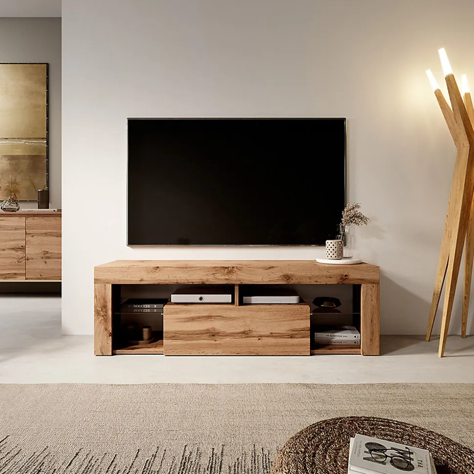 Meuble TV 140 cm avec LED chêne BIANKO