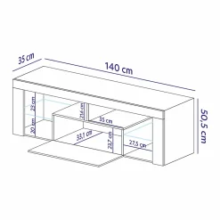 Meuble TV 140 cm avec LED chêne BIANKO