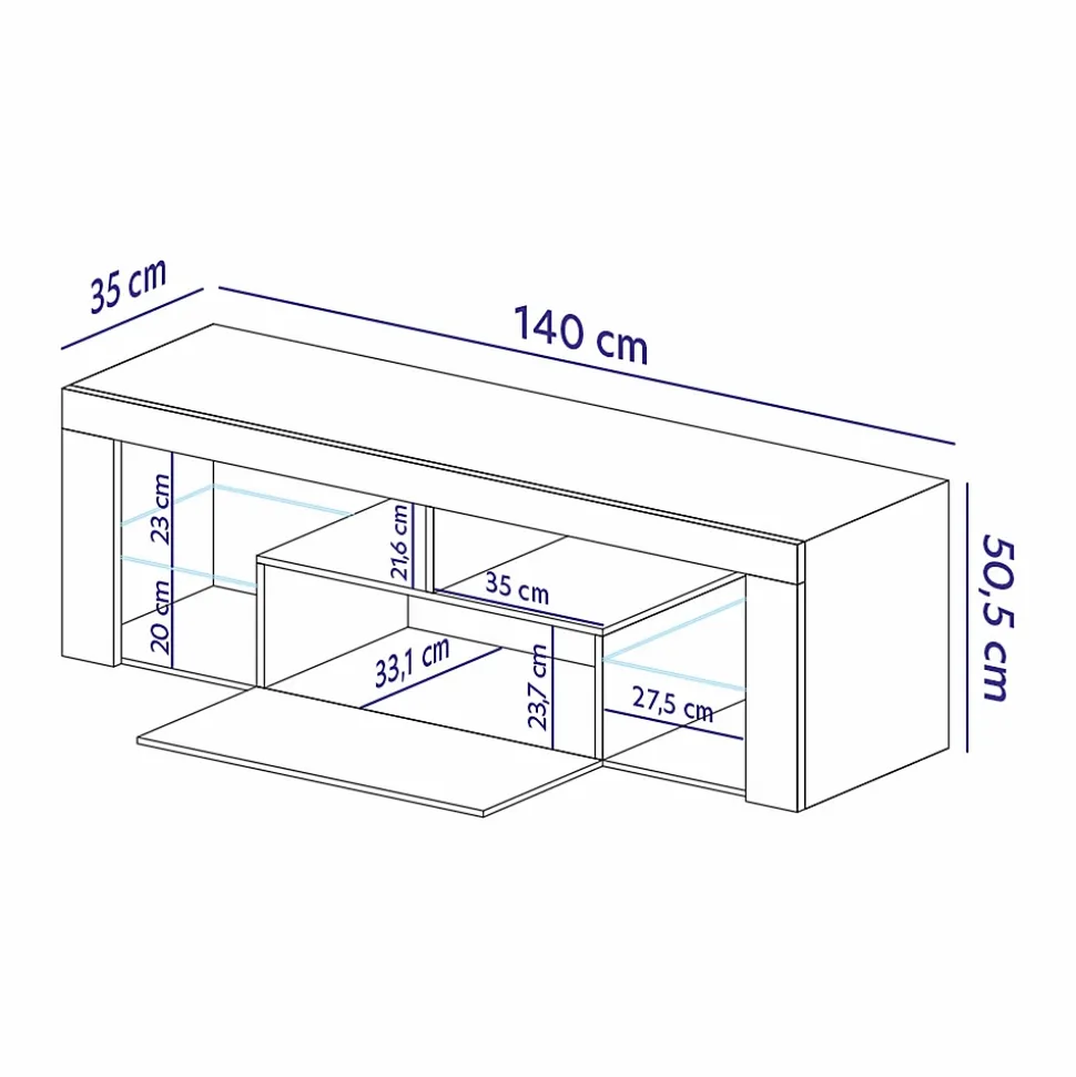 Meuble TV 140 cm avec LED chêne BIANKO