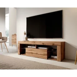 Meuble TV 140 cm avec LED chêne BIANKO
