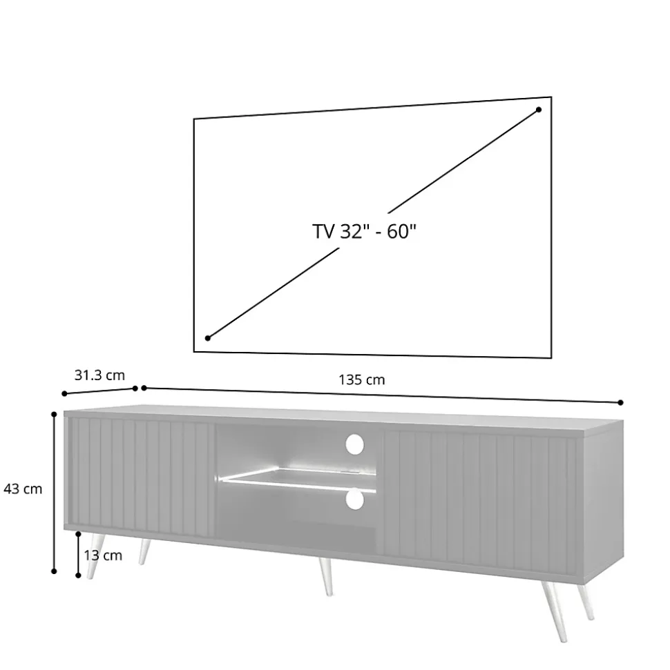 Meuble TV 135 cm avec LED noir et chene Wotan facades a lamelles BELLO