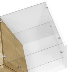 Meuble TV 180 cm avec Rangements et Étagères en Verre, Pieds Bois, Design Moderne, PB Partiellement Brillant - 180x38x48 cm, Blanc