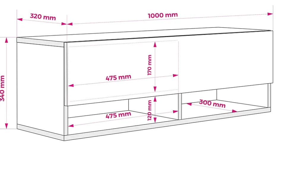 Meuble TV 100 cm Blanc Mat, 100 x 32 x 34 cm