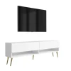 Meuble TV 170 cm Blanc Mat, pieds obliques dorés, 170 x 32 x 52 cm