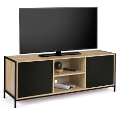Meuble TV 140 cm BOSTON 2 portes noires design industriel