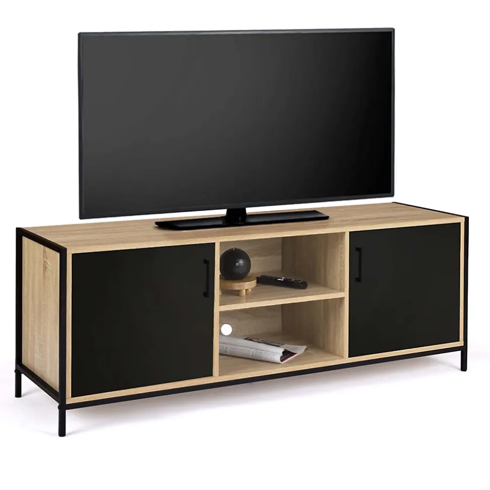 Meuble TV 140 cm BOSTON 2 portes noires design industriel