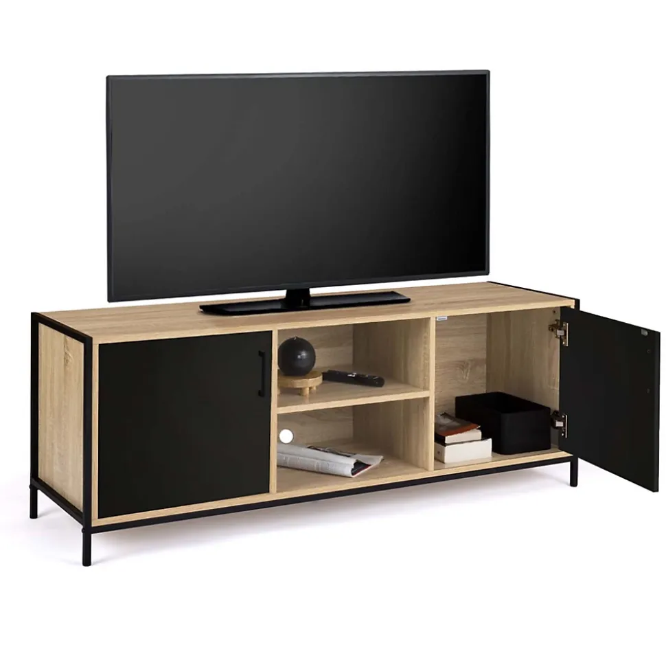 Meuble TV 140 cm BOSTON 2 portes noires design industriel