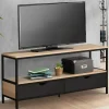 Meuble TV 113 cm BOSTON 2 tiroirs noirs design industriel