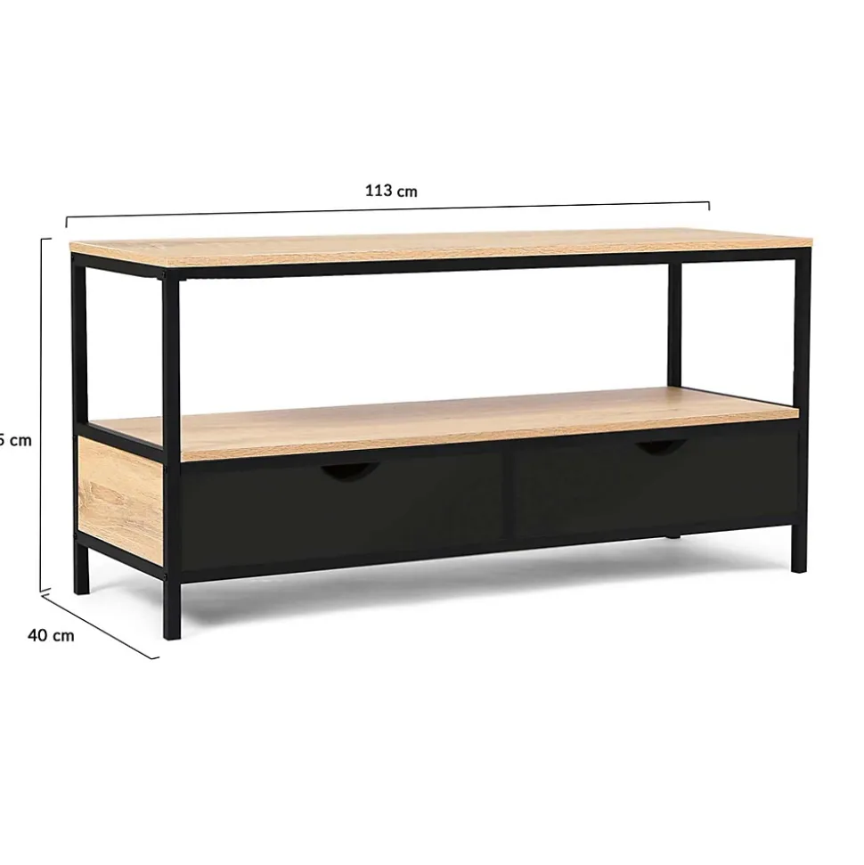 Meuble TV 113 cm BOSTON 2 tiroirs noirs design industriel