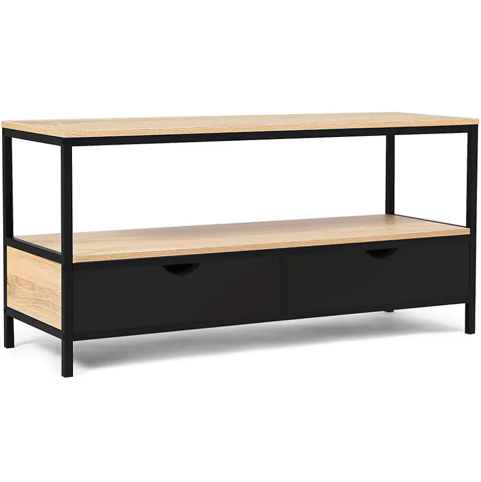 Meuble TV 113 cm BOSTON 2 tiroirs noirs design industriel