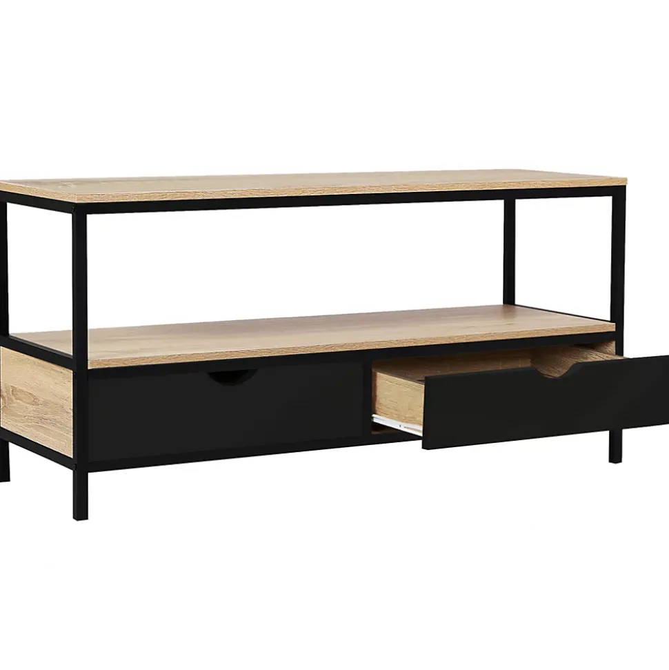 Meuble TV 113 cm BOSTON 2 tiroirs noirs design industriel