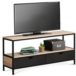 Meuble TV 113 cm BOSTON 2 tiroirs noirs design industriel