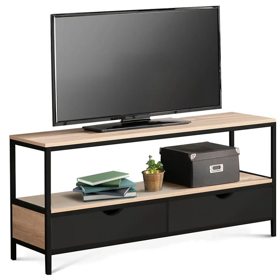 Meuble TV 113 cm BOSTON 2 tiroirs noirs design industriel