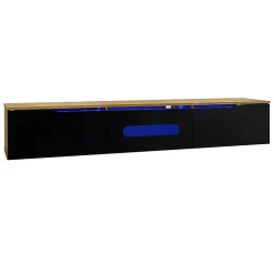 Meuble TV 180 cm brillant éclairage LED RGB 16 couleurs option fixation murale