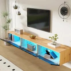 Meuble TV 180 cm brillant éclairage LED RGB 16 couleurs option fixation murale