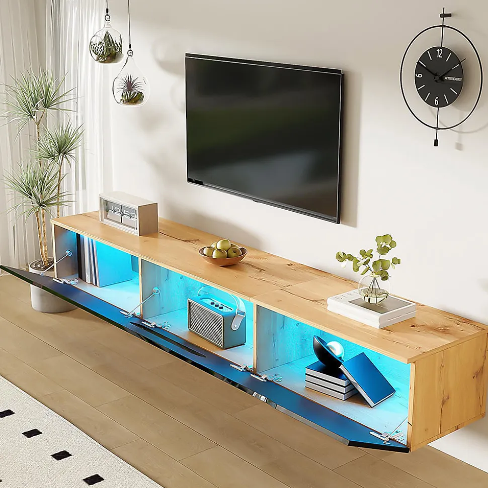 Meuble TV 180 cm brillant éclairage LED RGB 16 couleurs option fixation murale
