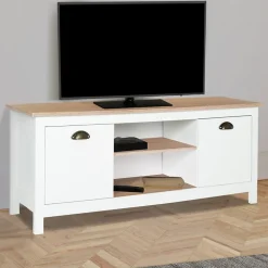 Meuble TV 113 cm campagne ISIS bois et blanc