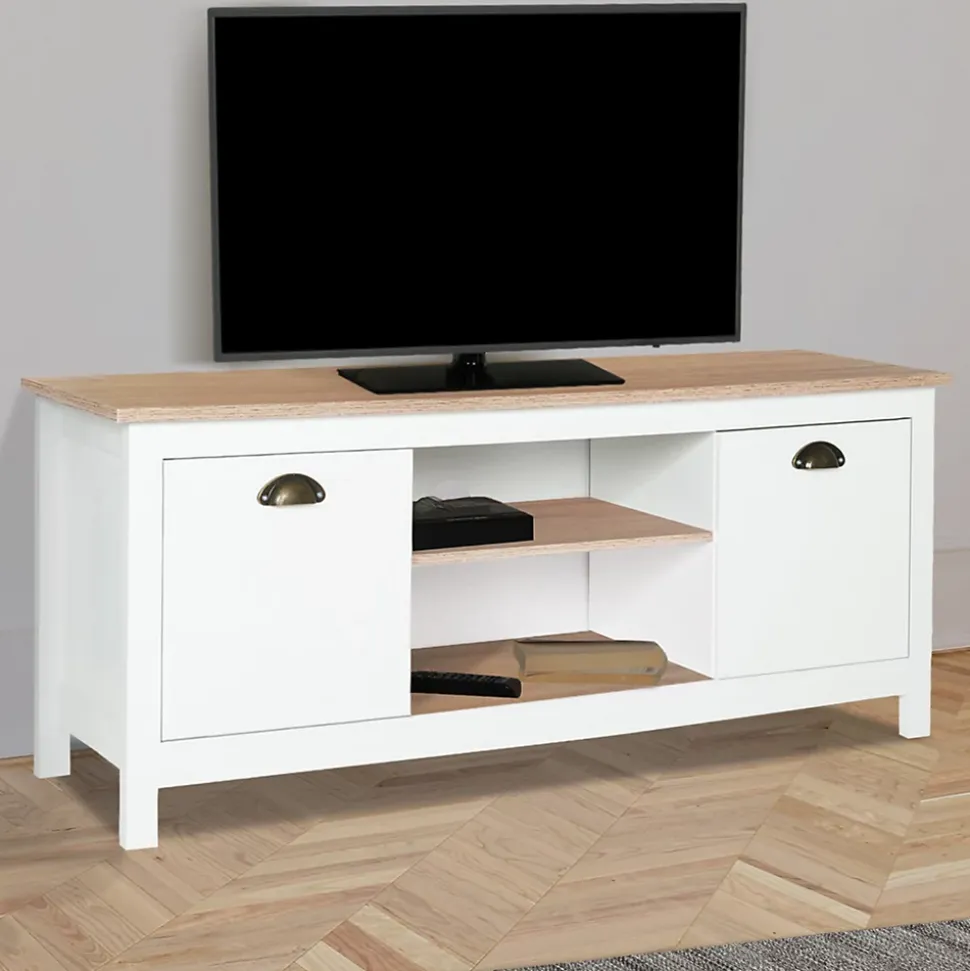 Meuble TV 113 cm campagne ISIS bois et blanc