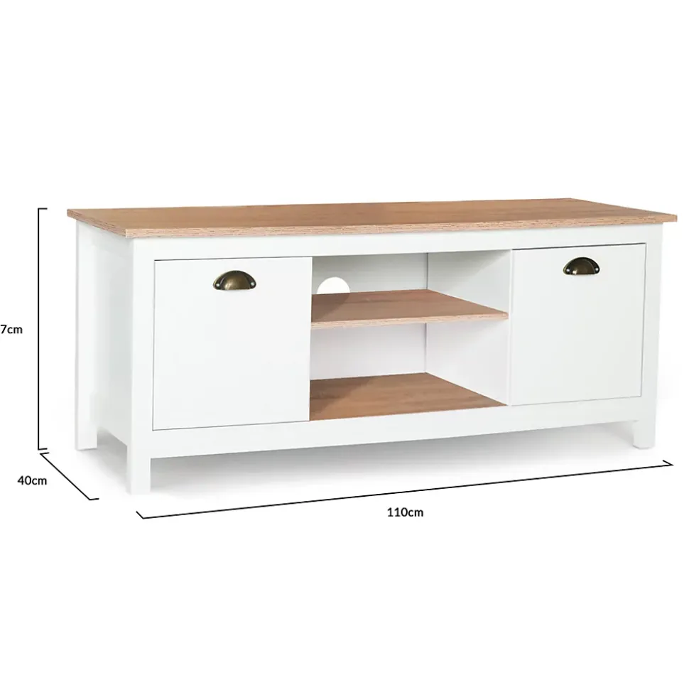 Meuble TV 113 cm campagne ISIS bois et blanc