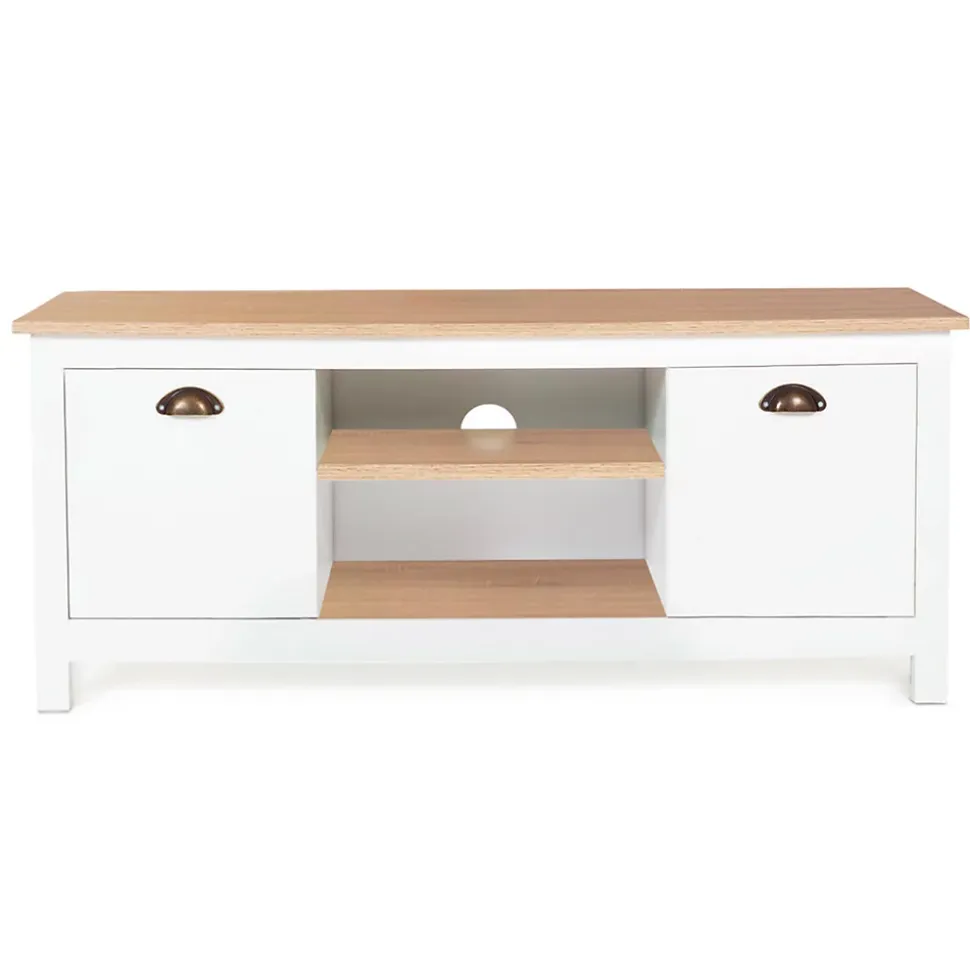 Meuble TV 113 cm campagne ISIS bois et blanc