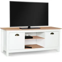 Meuble TV 113 cm campagne ISIS bois et blanc