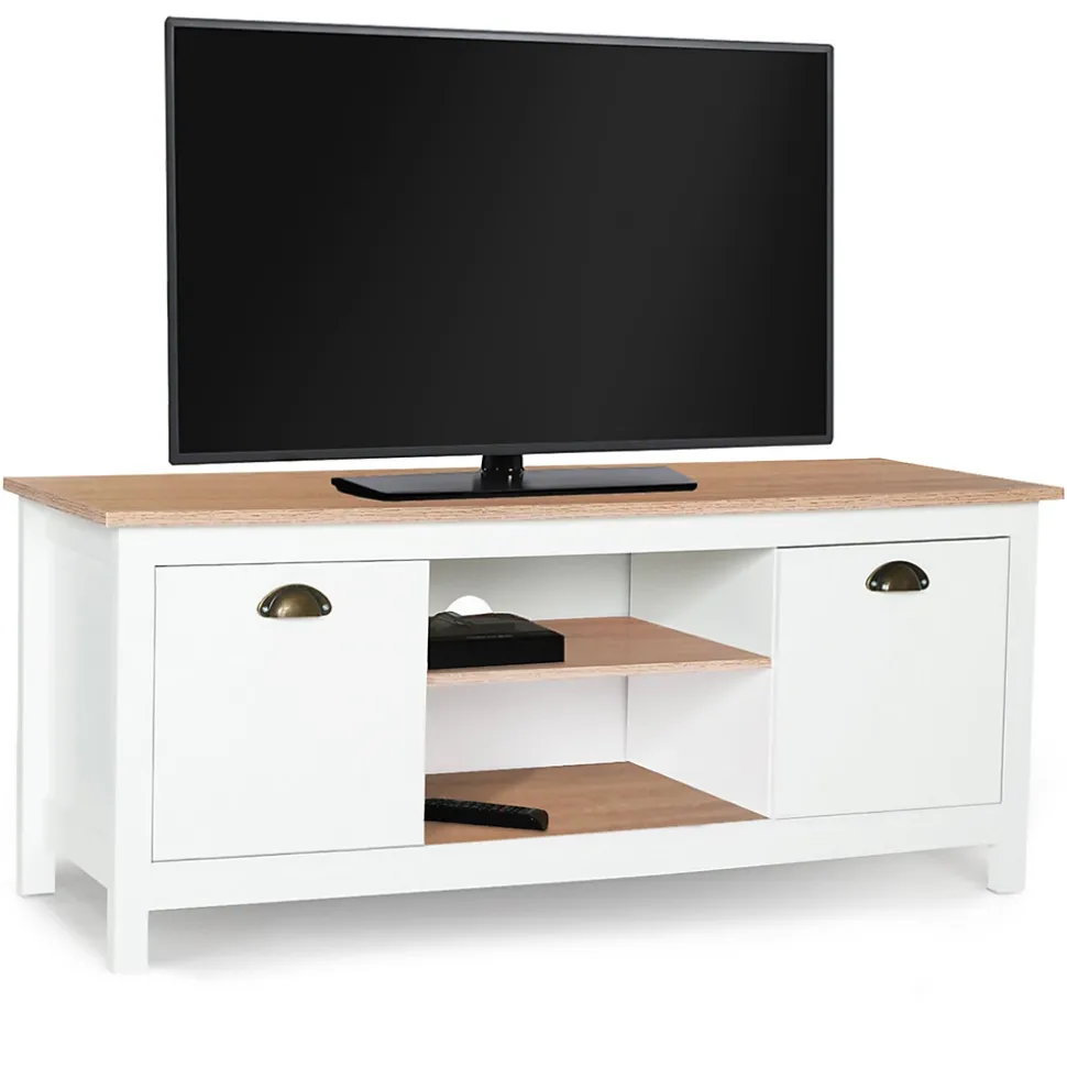 Meuble TV 113 cm campagne ISIS bois et blanc