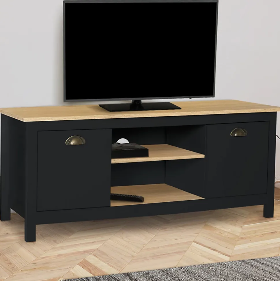 Meuble TV 113 cm campagne ISIS bois et noir