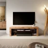 Meuble TV 140 cm chêne Lancelot et noir brillant BIANCO