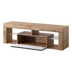 Meuble TV 140 cm chêne Lancelot et noir brillant BIANCO