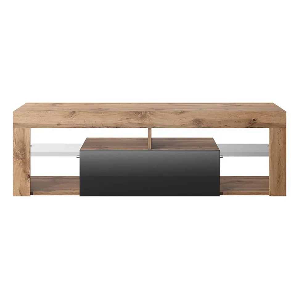 Meuble TV 140 cm chêne Lancelot et noir brillant BIANCO