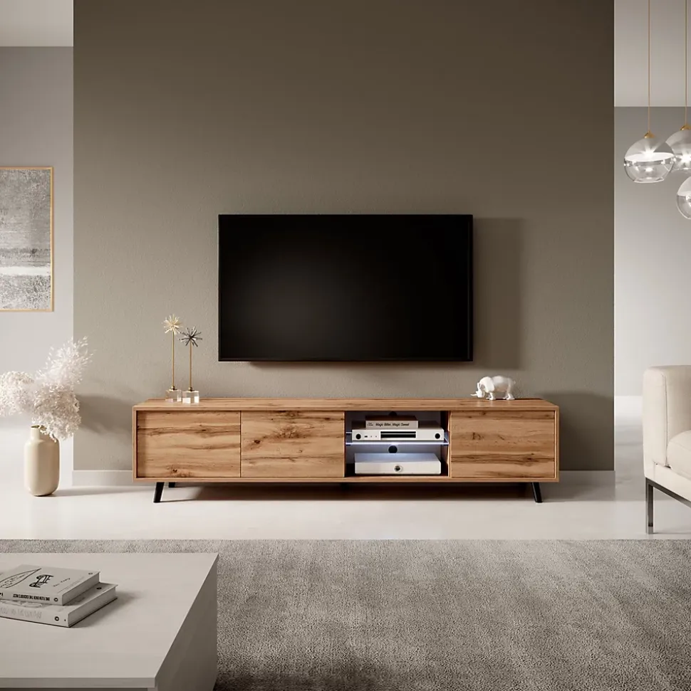 Meuble TV 175 cm chêne Wotan avec LED GALHAD