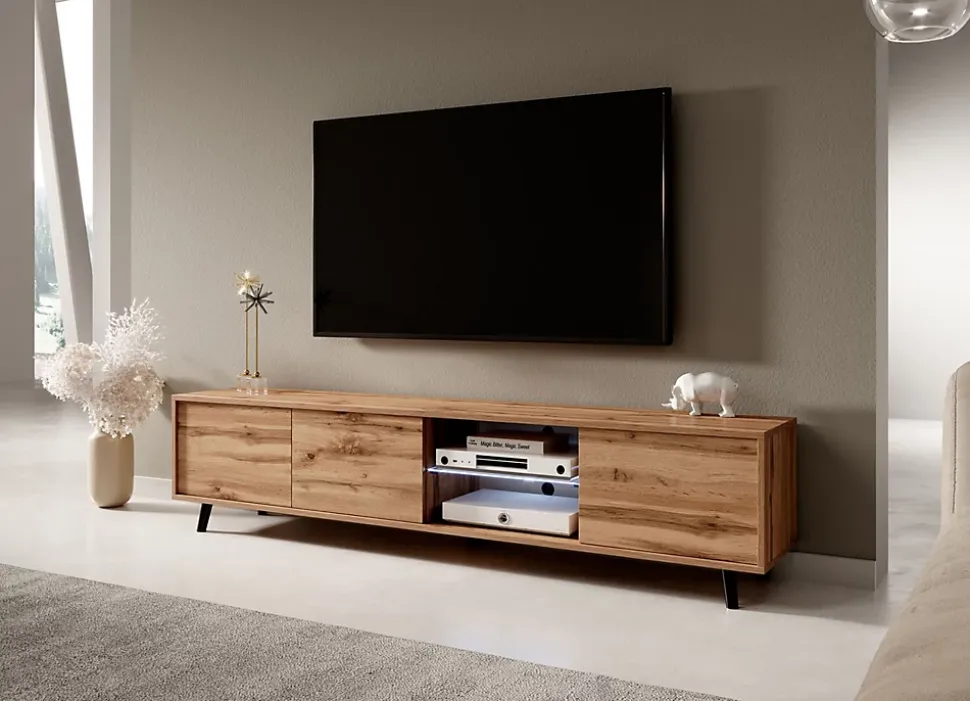 Meuble TV 175 cm chêne Wotan avec LED GALHAD