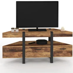 Meuble TV 110 cm d'angle AUSTRIA bois pied épingle avec tiroirs