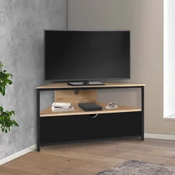 Meuble TV 100 cm d'angle BOSTON avec placard noir design industriel