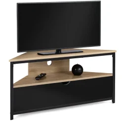 Meuble TV 100 cm d'angle BOSTON avec placard noir design industriel