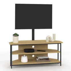 Meuble TV 100 cm d'angle DETROIT avec étagères et support TV réglable de 32 à 70 pouces design industriel