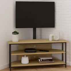 Meuble TV 100 cm d'angle DETROIT avec étagères et support TV réglable de 32 à 70 pouces design industriel