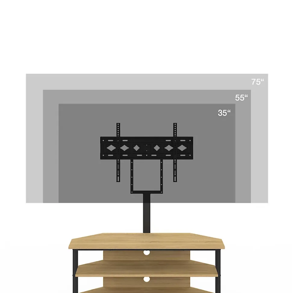 Meuble TV 100 cm d'angle DETROIT avec étagères et support TV réglable de 32 à 70 pouces design industriel