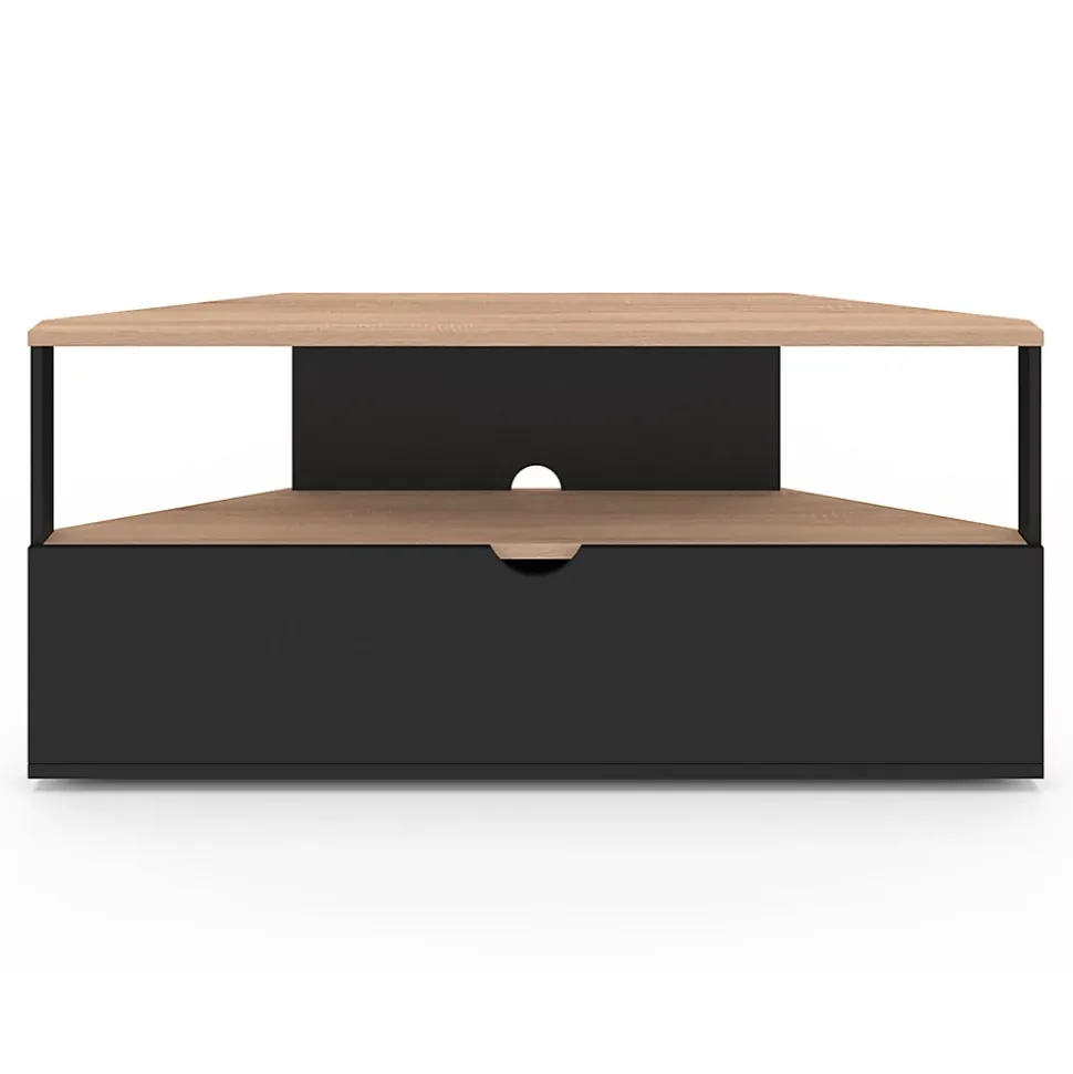 Meuble TV 100 cm d'angle ELI bois façon hêtre et noir