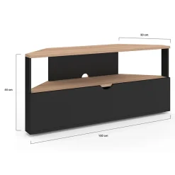 Meuble TV 100 cm d'angle ELI bois façon hêtre et noir