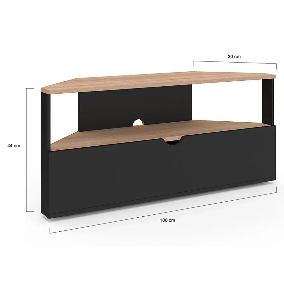 Meuble TV 100 cm d'angle ELI bois façon hêtre et noir