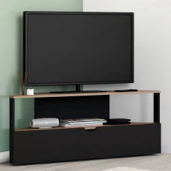 Meuble TV 100 cm d'angle ELI bois façon hêtre et noir