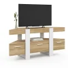 Meuble TV 110 cm d'angle PHOENIX avec tiroir bois et blanc