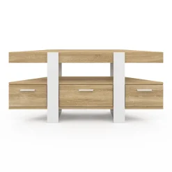 Meuble TV 110 cm d'angle PHOENIX avec tiroir bois et blanc