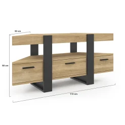 Meuble TV 110 cm d'angle PHOENIX avec tiroir bois et noir